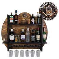 Drewniany barek na ścianę półka barowa ścienna na alkohol i kieliszki – barek wiszący loft vintage BURNED Gentelmen Club