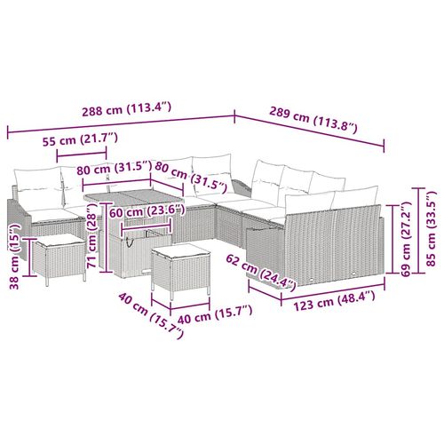 Zestaw Sof na Ogród z poduszką 13 pcs Czarny Polirattan na Arena.pl