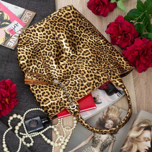 VERA PELLE torebka damska skórzana shopper w panterkę V515 camel na Arena.pl