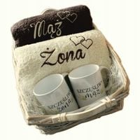 Prezent ślubny Ręczniki z haftem kubki Żona i Mąż Zestaw Prezentowy ręcznik