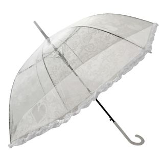 Głęboka przezroczysta parasolka damska z falbanką