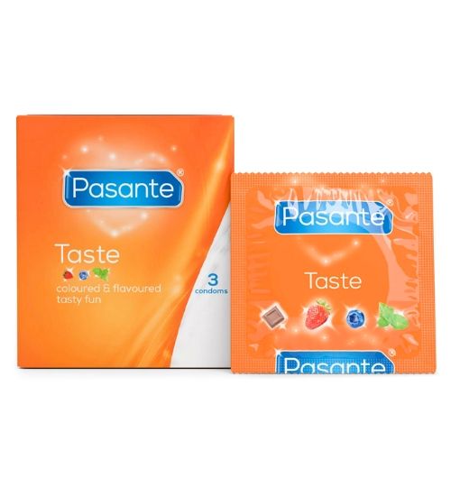Kolorowe prezerwatywy Pasante Taste - 3 szt. zdjęcie 1