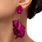 Złote Różowe Fuksja Kolczyki Długie Frędzle Eleganckie 100mm