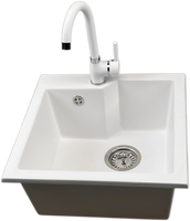 Zlewozmywak jednokomorowy NUMO biały + bateria NOON