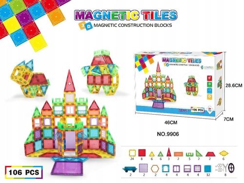 DUŻE KLOCKI MAGNETYCZNE KONSTRUKCYJNE 3D PANELE MAGNETIC TILES 106 elem. A na Arena.pl