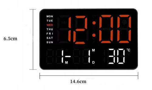 Wielofunkcyjny Cyfrowy Zegar Ścienny LED - Duży Wyświetlacz, Temperatura, Data, Alarm, 4 Poziomy Jasności na Arena.pl
