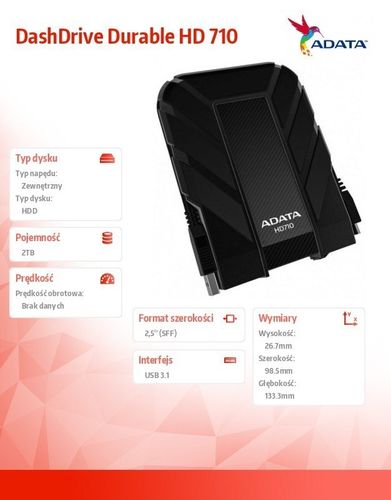 Adata DashDrive Durable HD710 2TB 2.5'' USB3.1 Black na Arena.pl