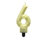 ŚWIECZKA CYFERKA 6 - DIAMENT METALIK ZŁOTY 7,6CM GODAN