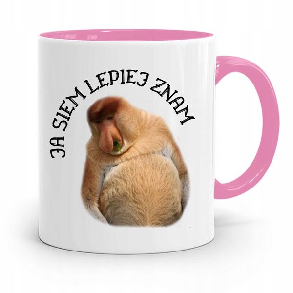 Kubek Różowy Nosacz Janusz Ja Siem Lepiej Znam Z Nadrukiem Ze Zdjęciem zdjęcie 1