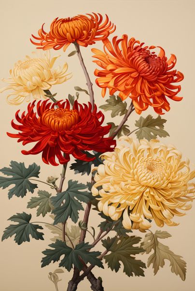 Plakat 68x101cm Tańczące Chryzantemy zdjęcie 1