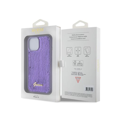 Guess Sequin Script Metal - Etui iPhone 15 (fioletowy) na Arena.pl
