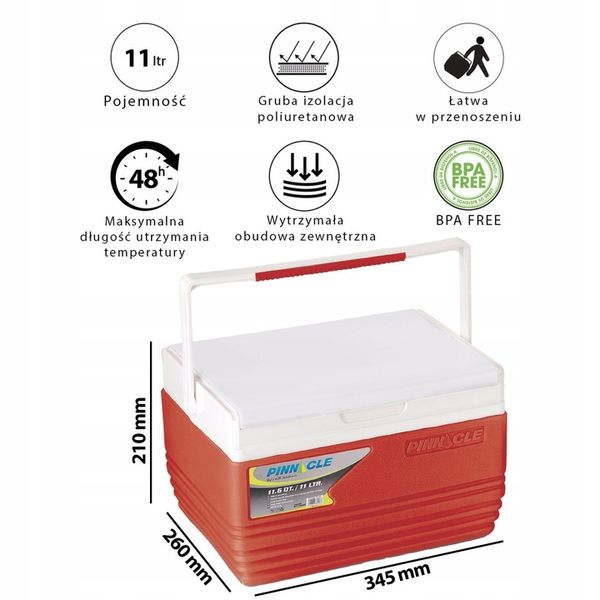 Pojemna lodówka na piknik Pinnacle TPX 6007 11L czerwona + 2 wkłady T1000 zdjęcie 4
