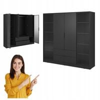 SZAFA GARDEROBA LIVIA 4DRD OTWIERANA CZARNA DUŻA SZUFLADY 200CM DRĄŻEK