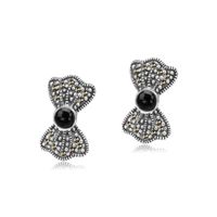 srebrne kolczyki kokardki z markazytami i onyksem