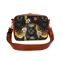 Torebka z motywem kota  - Oryginalna Torebka Prostokątna Kolor ekoskóry - Brązowy