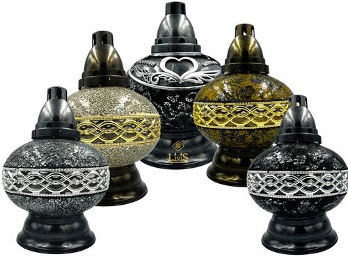 Znicz Szklany Karafka Witraż Mozaika Serce Czarno-Srebrny 38cm Lampion na Arena.pl