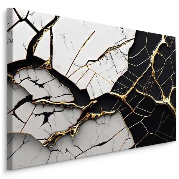 Obraz Ścienny Do Salonu Czarno-biały Popękany MARMUR Abstrakcja 120cm x 80cm zdjęcie 1