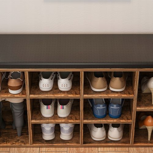 Szafka na buty z siedziskiem brąz retro do przedpokoju schowek pojemna loft na Arena.pl