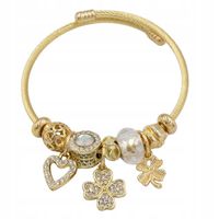 Bransoletka charms modułowa sztywna regulowana kolor złoty Koniczynka 02