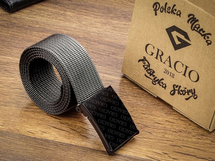 GRACIO Pasek Parciany Męski do Spodni Szary Klamra Zacisk 115cm zdjęcie 7