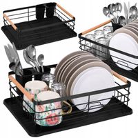 DUŻA SUSZARKA OCIEKACZ DO NACZYŃ CZARNA Z TACKĄ STOJĄCA NA NACZYNIA