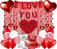 Dekoracje Zestaw Walentynki Balony Serca Ozdoby Kurtyna Tło Ścianka XL