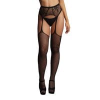 pończochy fishnet and lace garterbelt stockings black os le désir