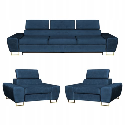 Zestaw mebli wypoczynkowych salon Bosso Sofa 3os fotele granat Family Meble na Arena.pl