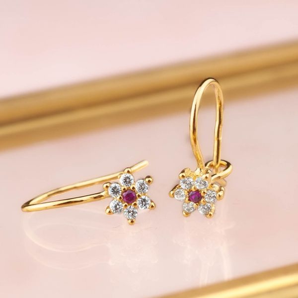 ZŁOTE DELIKATNE KOLCZYKI KWIATKI ZE ZŁOTA PRÓBY 585 NA BIGLU Z SZAFIREM RUBINEM RÓŻOWE BIAŁE - RÓŻNE KOLORY zdjęcie 7