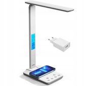 Lampka Stojąca Biurkowa Na Biurko Nocna Budzik z Ładowarką Indukcyjną Lampa