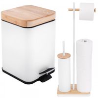 Zestaw Łazienkowy Biały Stojak na Papier i Szczotkę WC 3w1 i Kosz 3L