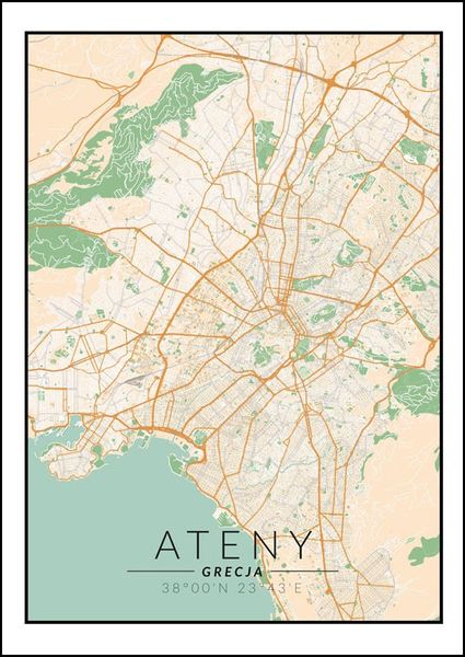 Ateny mapa kolorowa - plakat 60x80 cm zdjęcie 1
