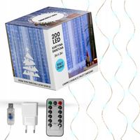 KURTYNA ŚWIETLNA LAMPKI SOPLE DRUCIKI 200 LED 2x2m GIRLANDA USB + ADAPTER