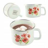 EMALIOWANY KUBEK DO GOTOWANIA MLEKA KAKAO JAJEK 1L Z POKRYWKĄ WZÓR MAKI