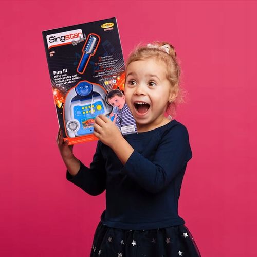 ZESTAW DO KARAOKE MIKROFON DLA DZIECI WZMACNIACZ STATYW EFEKTY NAGRYWANIE na Arena.pl