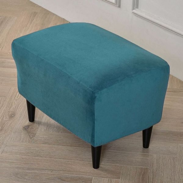 POKROWIEC NA PODNÓŻEK PUF ELASTYCZNY WELUR PREMIUM AKSAMIT TURKUSOWY zdjęcie 4