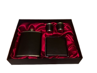 Piersiówka + Papierośnica + Kieliszki Skórzane Czarne w Opakowaniu Prezent