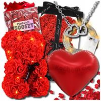 MIŚ Z RÓŻ ZESTAW XXL DUŻY Z PŁATKÓW RÓŻ PREZENT NA WALENTYNKI NASZYJNIK LED