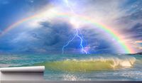 Fototapeta TĘCZA PO BURZY MORSKIE FALE 390x280