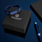 BETLEWSKI męska bransoletka skórzane rzemyki stal nierdzewna w pudełku