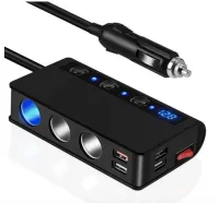 Rozgałęźnik | Rozdzielacz USB 12/24V|QC USB-A|3 x USB-A|3 x zapalniczka|LCD