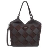 VEZZE torebka skórzana shopper pleciona z długimi rączkami V538 c.brązowa