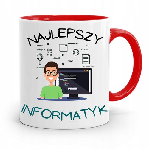 Kubek Czerwony Informatyka Programisty Prezent Z Nadrukiem Ze Zdjęciem na Arena.pl