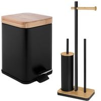 Zestaw Łazienkowy Kosz na śmieci i Stojak na papier ze szczotką WC czarny