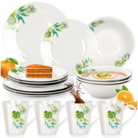 Zestaw Obiadowy Komplet Serwis Talerz Obiadowy Płytki Głęboki Deserowy 16el