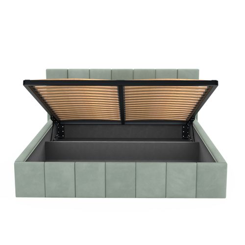 ŁÓŻKO TAPICEROWANE DO SYPIALNI 140x200 ŁÓŻKO PREMIUM Z POJEMNIKIEM MIĘTOWE na Arena.pl