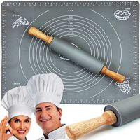 DUŻA STOLNICA SILIKONOWA MATA KUCHENNA Z PODZIAŁKAMI + DUŻY WAŁEK DO CIASTA