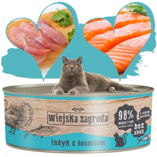 karma mokra dla kota  indyk z łososiem 85g wiejska zagroda bez zbóż i cukru na Arena.pl