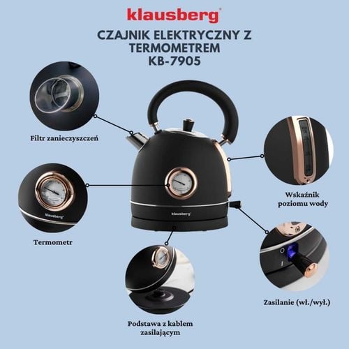 czajnik elektryczny 1,8l z termometrem klausberg kb-7905 retro na Arena.pl