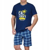 PIŻAMA MĘSKA bawełniana krótki rękaw krótkie spodenki szorty kieszenie M